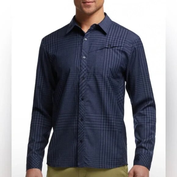 Icebreaker Merino Mens S Departure Long Sleeve Button Shirt Wool Checkered Blue - Picture 1 of 10